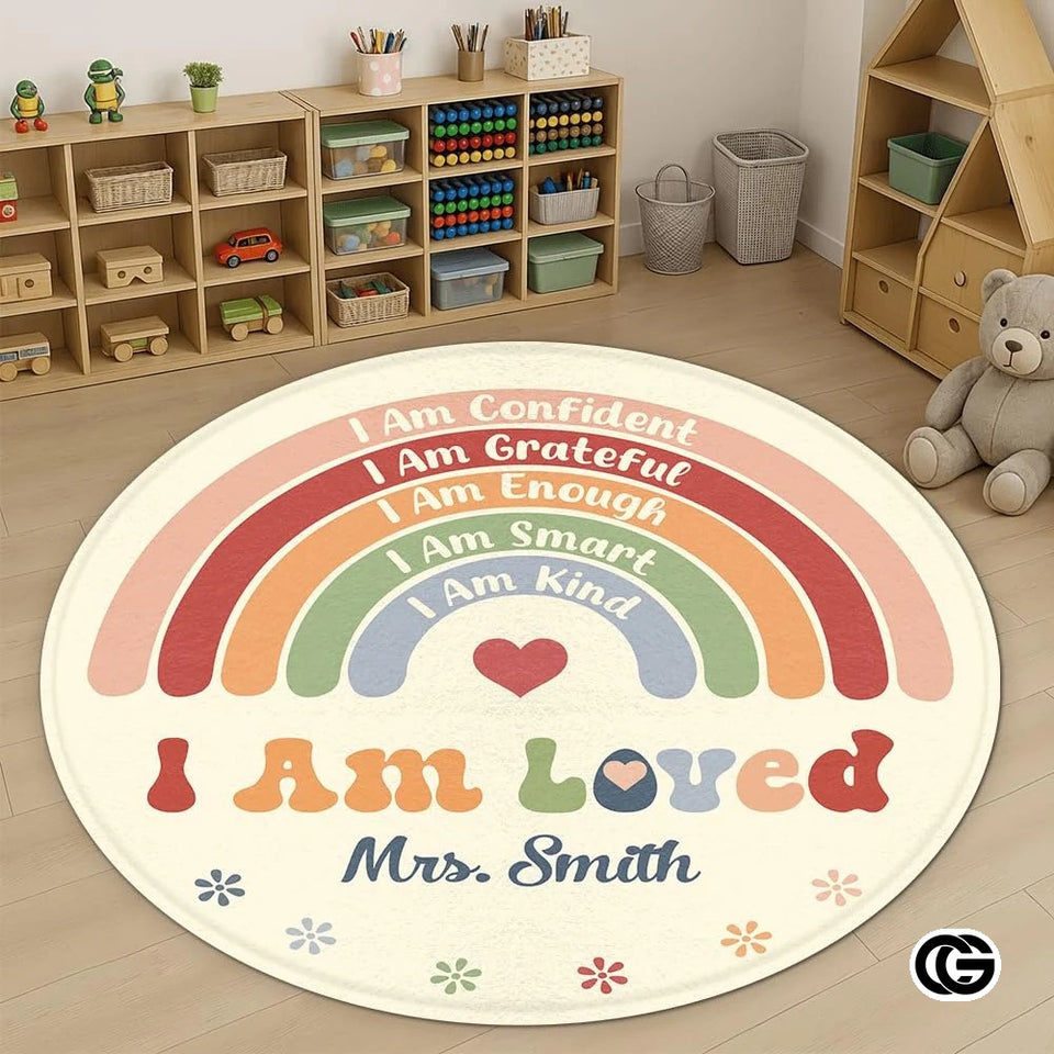 Custom Rainbow Educational Welcome Mat with ABC and Feelings