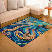 Eclectic interior arrangement harmonized with an expressive octopus ocean creature rug on dark wood flooring. - thumbnail image 7 of 7