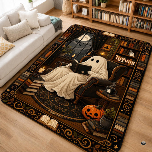 Personalized Witch Area Rug with Name - Custom Halloween Rug, Black Cat & Raven Floor Carpet, Spooky Gothic Home Decor, Non Slip Rugs (Style 12)
