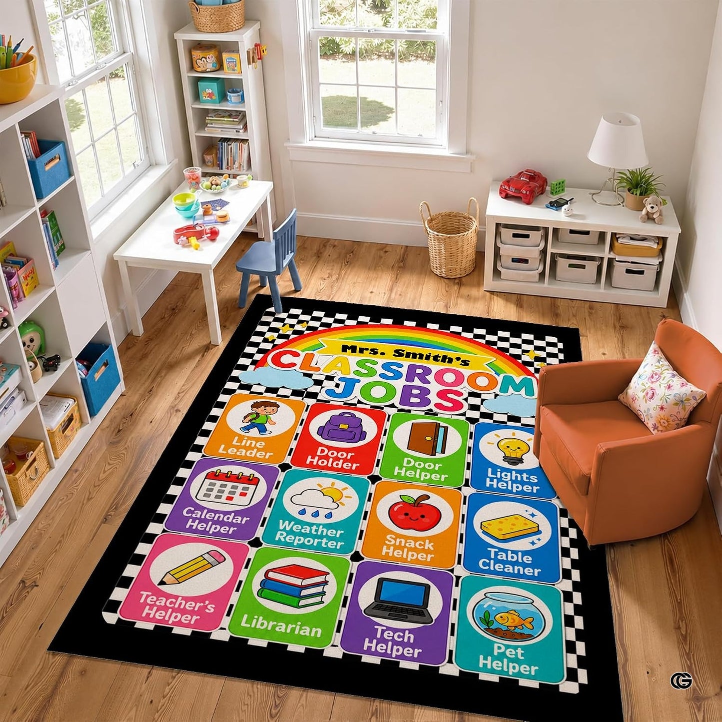 Personalized Teachers Classroom Rug, Custom Teacher Name Classroom Rules Area Rug, Feeling Chart Calming Corner Mat, Kindergarten Educational Back to School Class Decor (D9)
