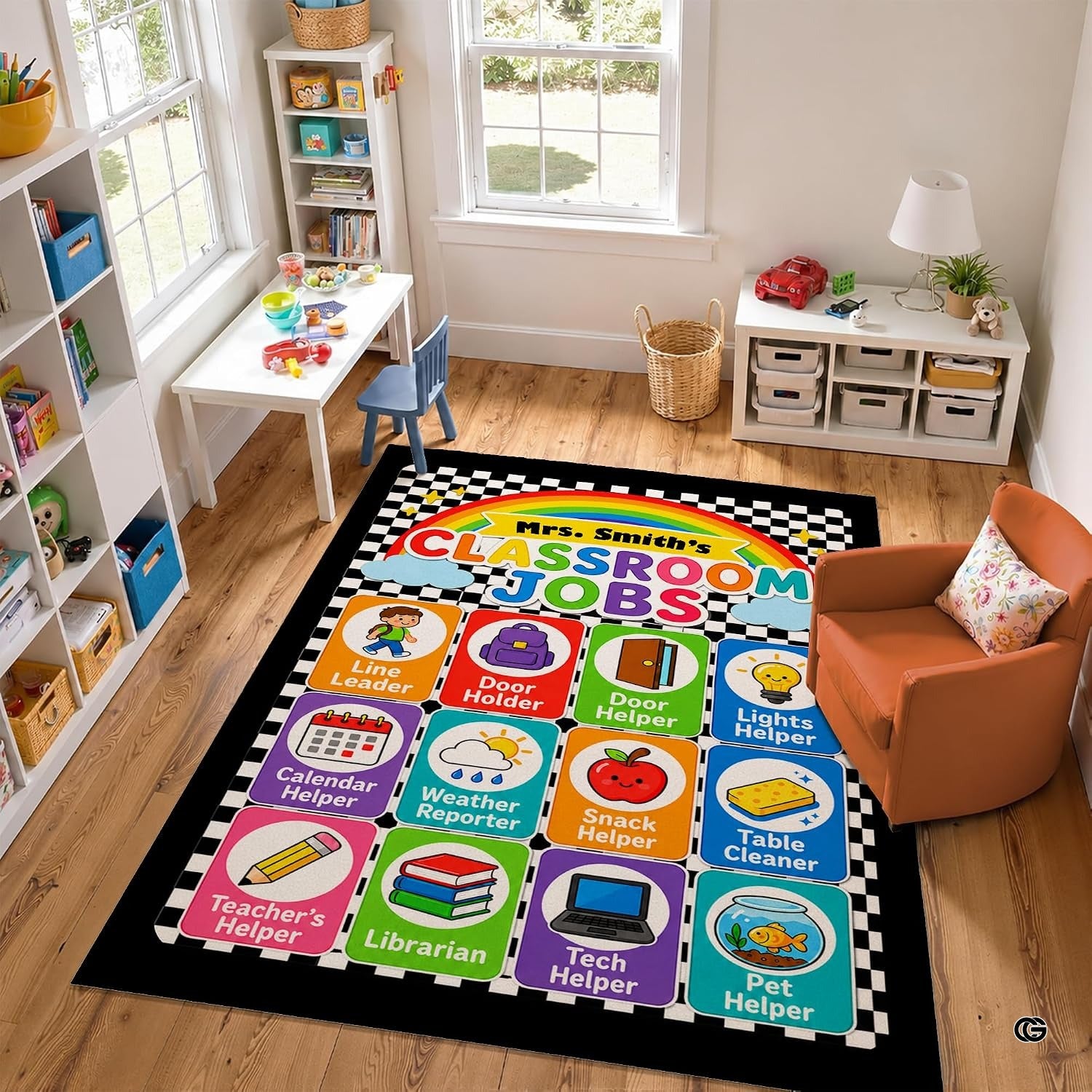 Personalized Teachers Classroom Rug, Custom Teacher Name Classroom Rules Area Rug, Feeling Chart Calming Corner Mat, Kindergarten Educational Back to School Class Decor (D9)