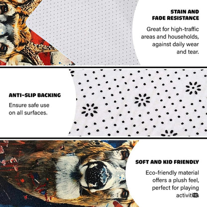 Non-slip grip backing texture and resilient construction of deer area rug. - thumbnail image 6 of 7