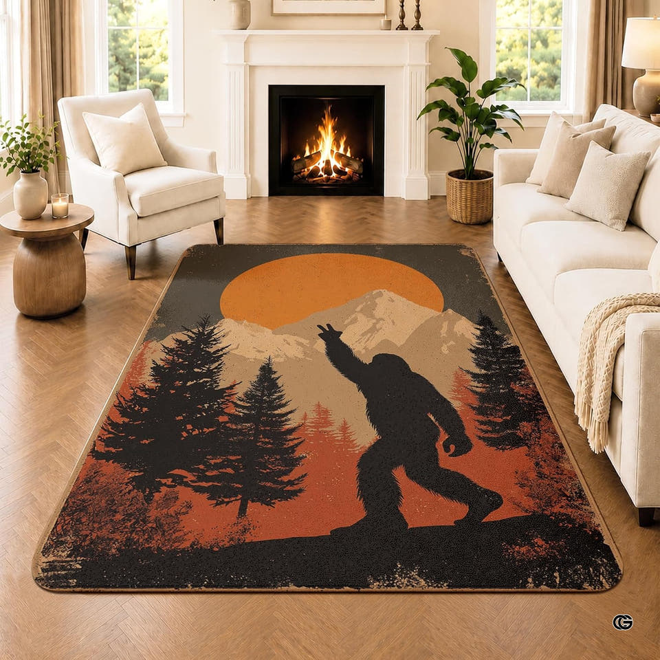 Personalized Bigfoot Area Rug Sasquatch Rug Unique Outdoor Adventure for Home Décor Living Room Bedroom (Bigfoot Say 2)
