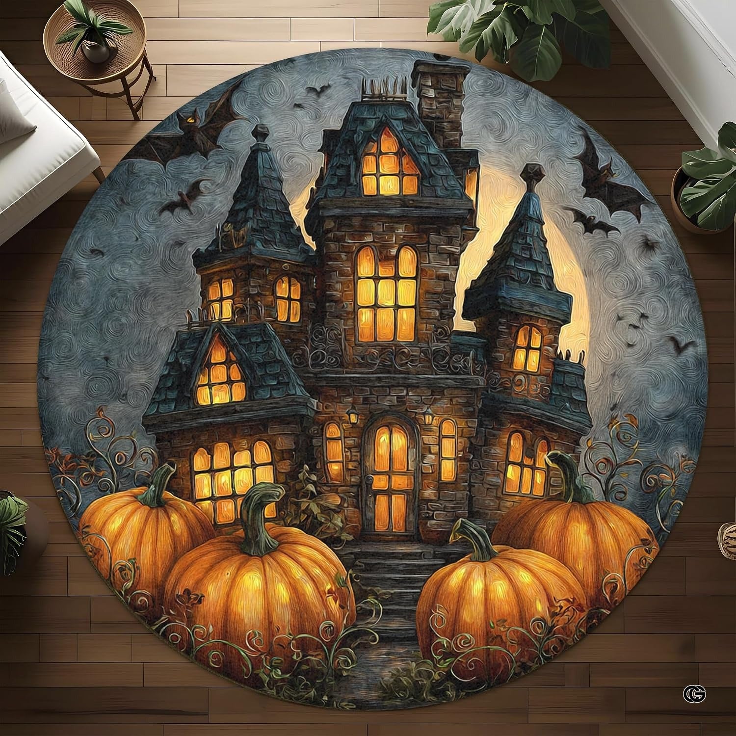 Custom Halloween 3D Optical Illusion Round Rug Skeleton Horror Area Rug (1, #4)