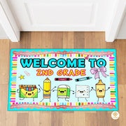 Personalized Welcome Mat with Custom Teacher Name and Chibi Design