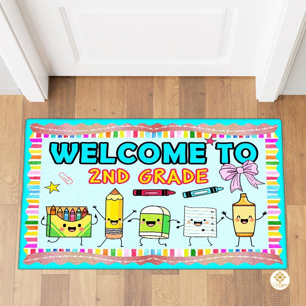 Personalized Welcome Mat with Custom Teacher Name and Chibi Design