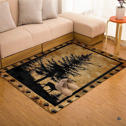 Rustic deer silhouette area rug displayed beside living room couch and side table. - thumbnail image 7 of 7