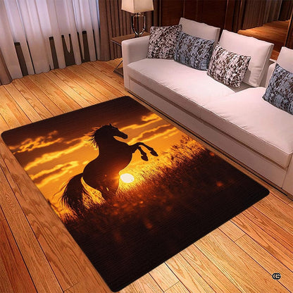 Soft low-pile microfiber surface texture on galloping horse wildlife area rug - thumbnail image 3 of 5