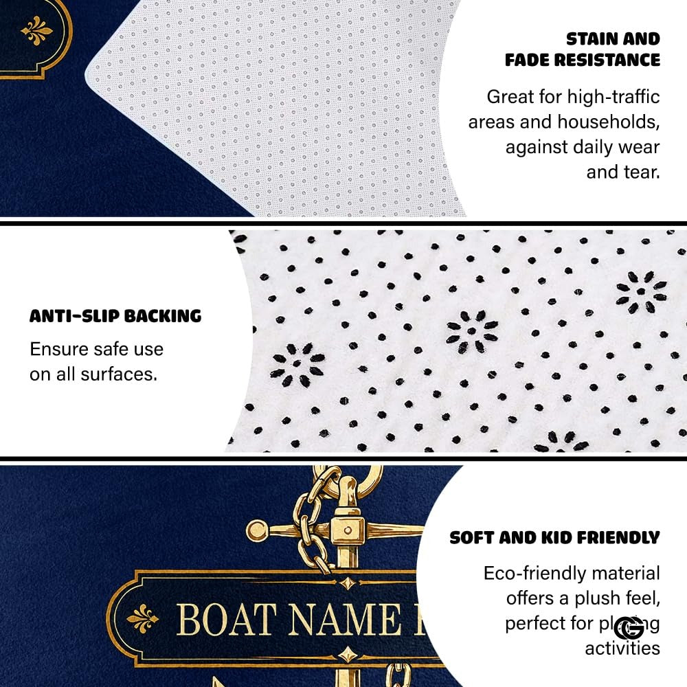 Custom Boat Rug, Personalized Welcome Aboard Mat with Boat Name, Nautical Area Rug for Deck, Entryway or Floor, Anchor Marine Decor, Boating Gift (Boat Rug 09)
