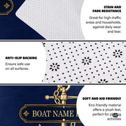 Custom Boat Rug, Personalized Welcome Aboard Mat with Boat Name, Nautical Area Rug for Deck, Entryway or Floor, Anchor Marine Decor, Boating Gift (Boat Rug 09)