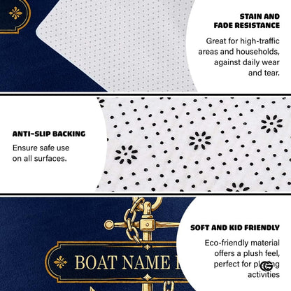 Custom Boat Rug, Personalized Welcome Aboard Mat with Boat Name, Nautical Area Rug for Deck, Entryway or Floor, Anchor Marine Decor, Boating Gift (Boat Rug 09)