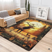 Close-up detail illustrating the elk antlers, golden meadow grass, and soft microfiber pile - thumbnail image 3 of 5