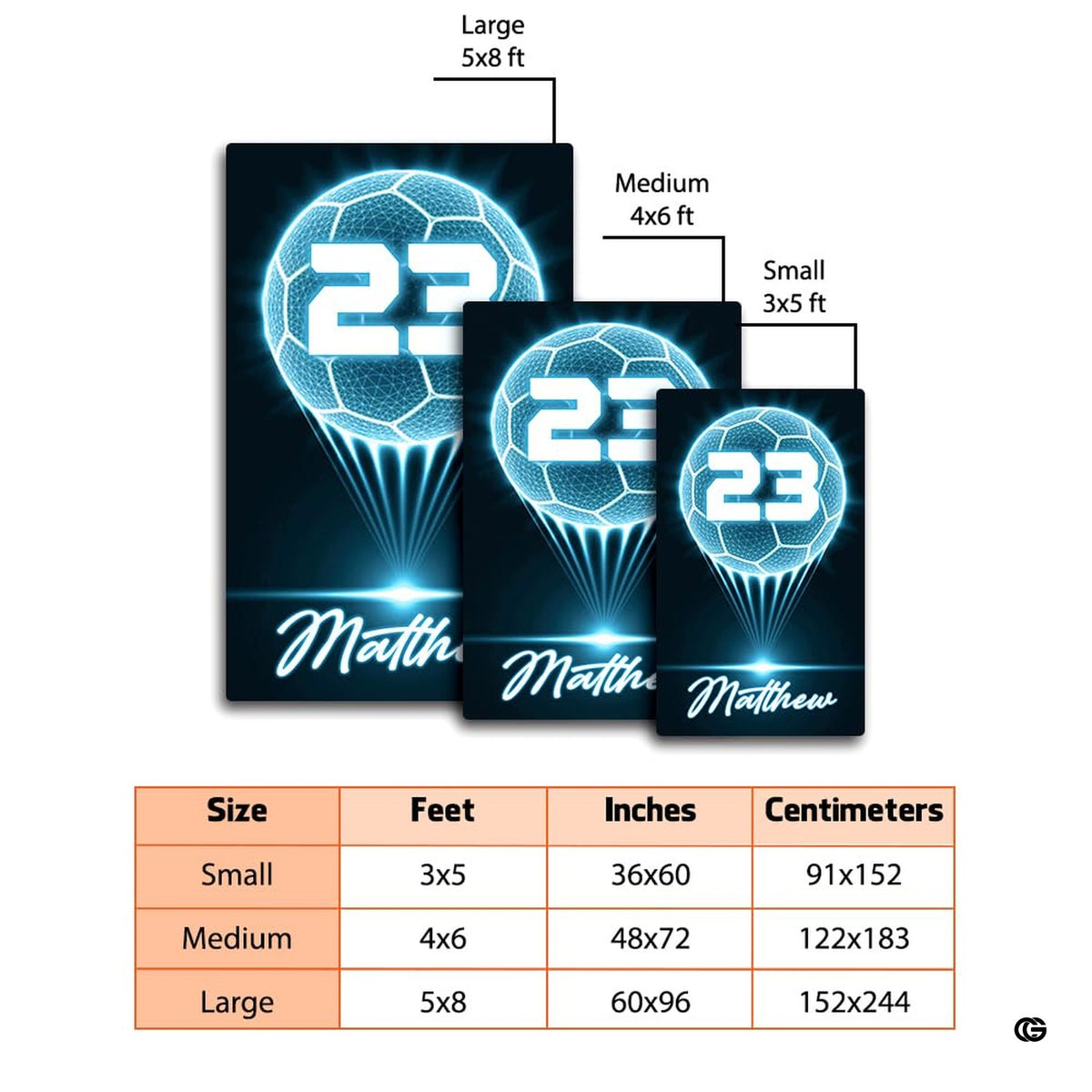 Bedroom floor mockup highlighting the futuristic cyan glowing soccer ball print area rug - image 2 of 7