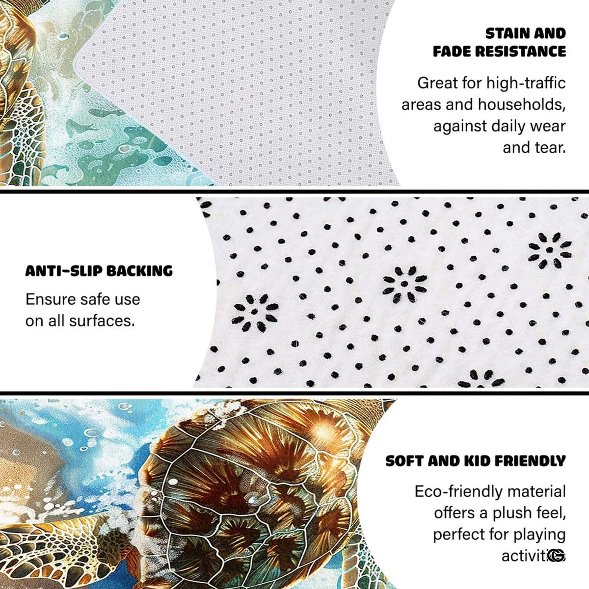 Non-slip grip backing texture and resilient construction of sea turtle area rug. - image 6 of 7