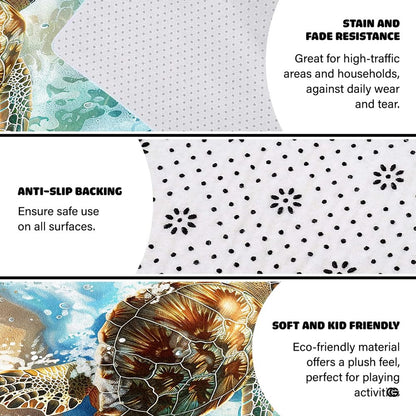 Non-slip grip backing texture and resilient construction of sea turtle area rug. - thumbnail image 6 of 7