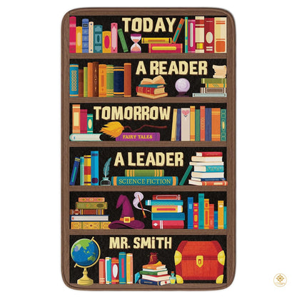 Custom Classroom Welcome Mat with Library and Bookshelf Detail