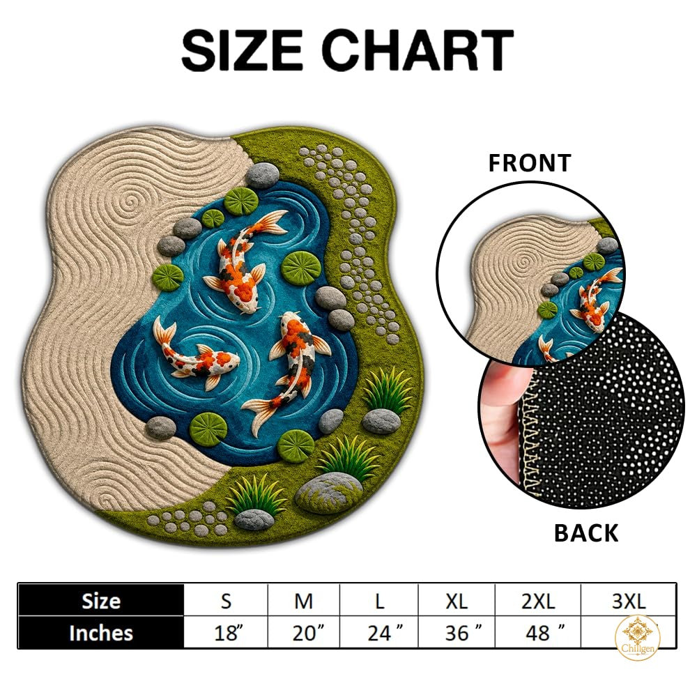 Custom Koi Fish Welcome Mat with 3D Pond and Lotus