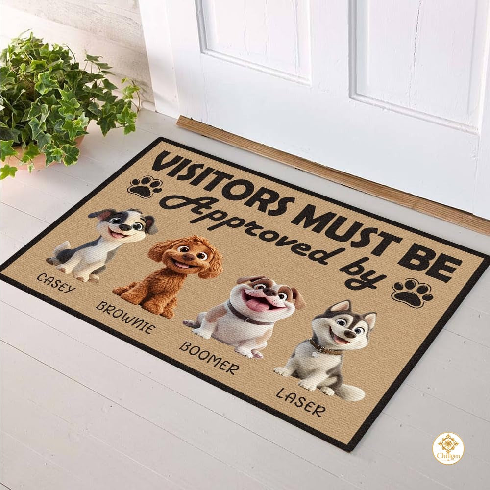 Personalized Dog Welcome Mat with Custom Text and Non Slip Backing - Style #3