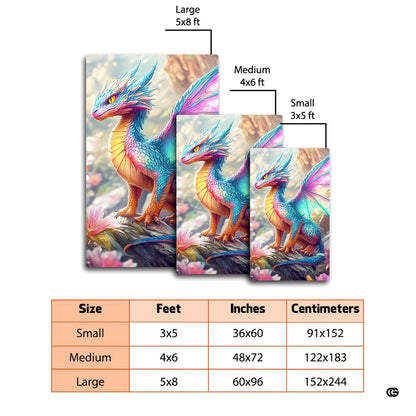 Detail of mythical feathered dragon scales in radiant cyan and magenta on an artistic decorative floor piece. - thumbnail image 2 of 7