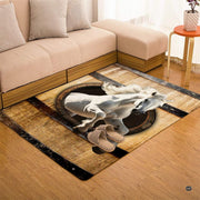Horse barn door area rug displayed beside living room couch and side table. - thumbnail image 7 of 7