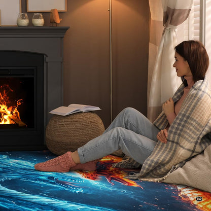 Full overhead layout of the dual fire and ice dragon clash area rug illustration. - thumbnail image 8 of 8