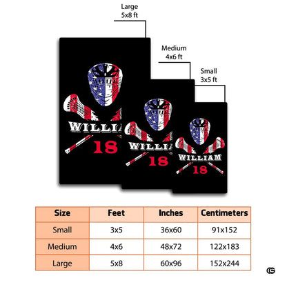 Sunlit room corner displaying the black background lacrosse helmet rug - thumbnail image 6 of 8