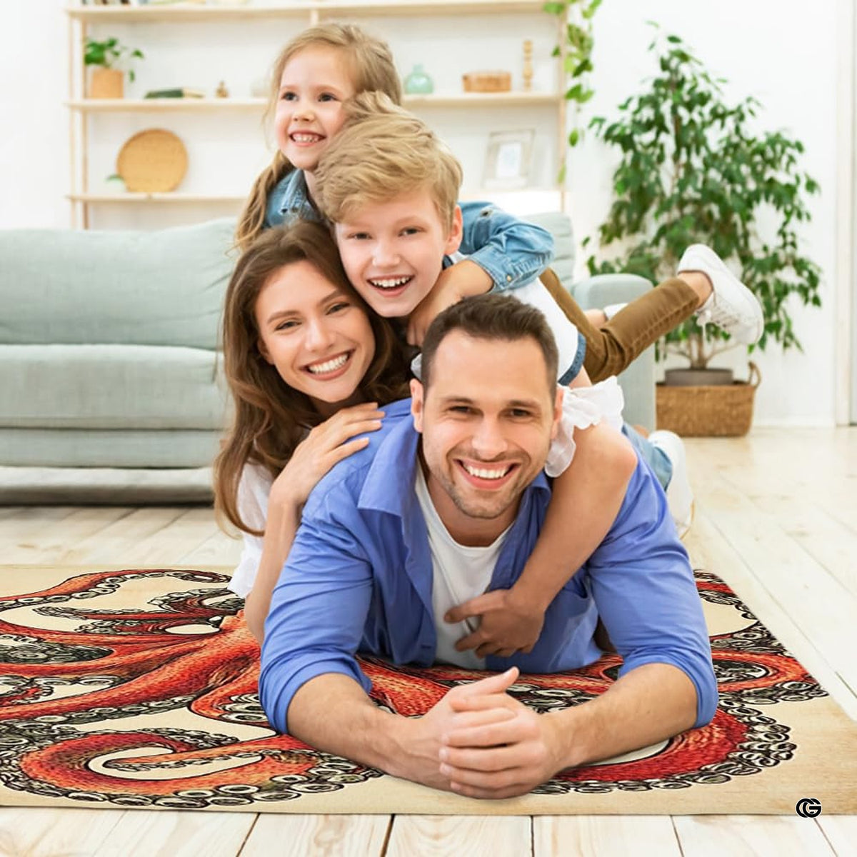 Living room decor arrangement showcasing the antique kraken area rug in natural lighting. - image 5 of 7