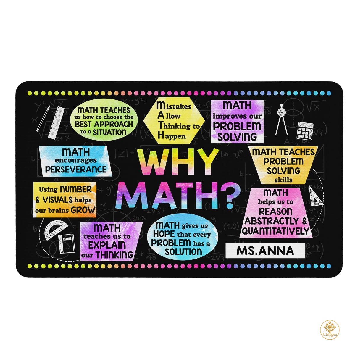 Custom Math Education Welcome Mat for Classroom and School - Math D3 / 3' x 5' (Rectangular)
