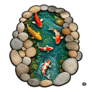 Custom Japanese Koi Fish Shaped Area Rug, Personalized 3D Optical Illusion Koi Pond Lotus Non Slip Washable Shaped Floor Mat, Fish Pond Rugs for Bedroom Living Room Decor (1, D4)