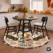 Custom Soccer Round Rug with Trophy and Flag Details