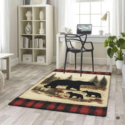 Overhead layout view of the rectangular mama bear and cubs plaid wildlife area rug - thumbnail image 5 of 5