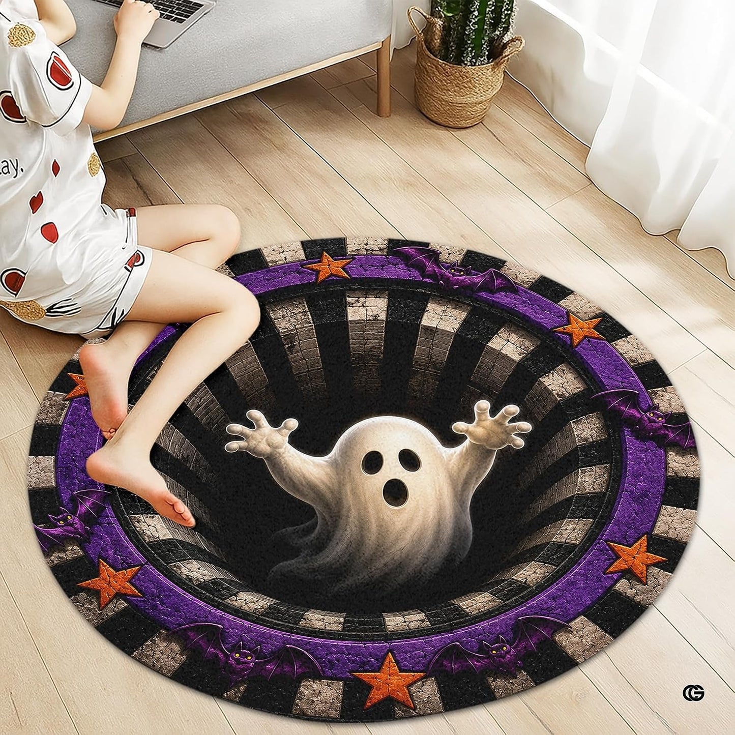 Custom Halloween 3D Optical Illusion Round Rug Skeleton Horror Area Rug (1, #12)