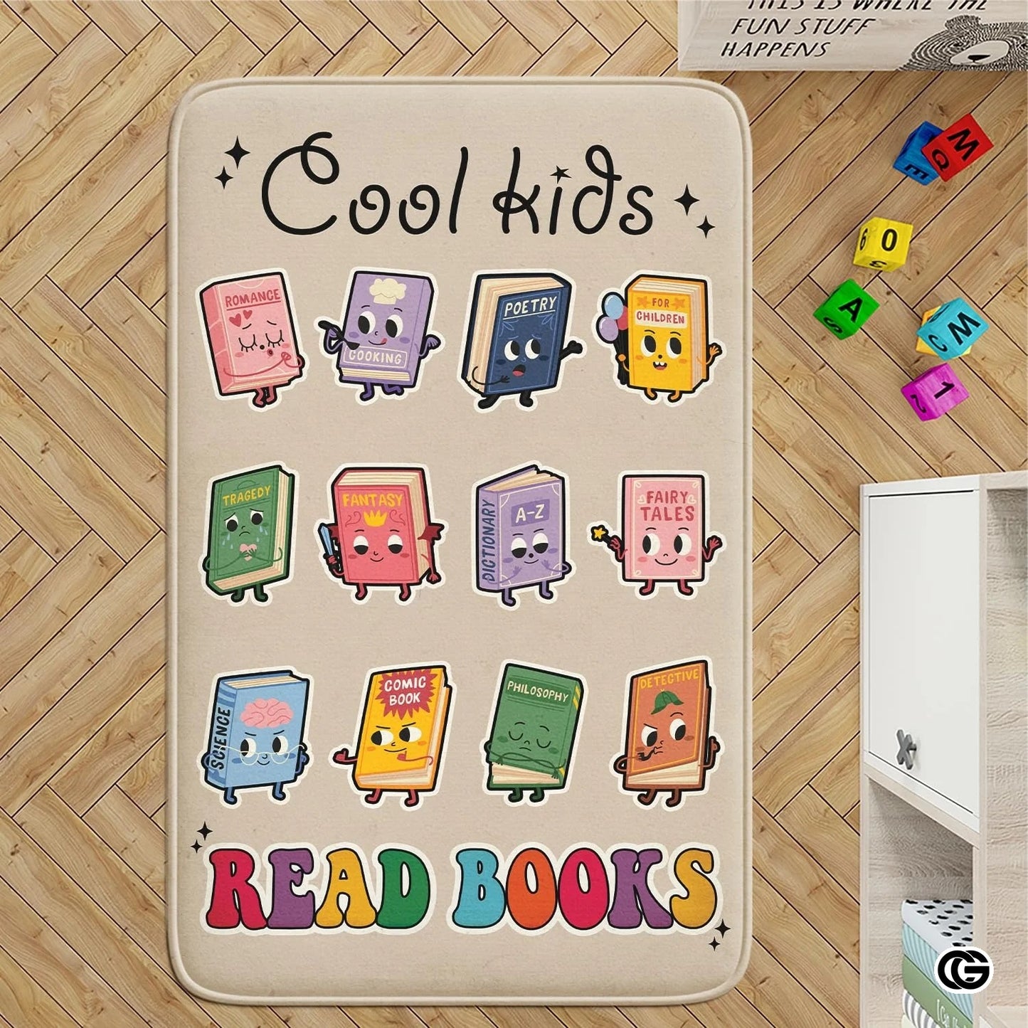 Personalized Cool Kids Read Book Rug for Classroom and Library