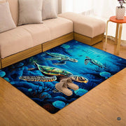 Top-down overhead view of the rectangular swimming sea turtles deep ocean coral reef rug - thumbnail image 7 of 7