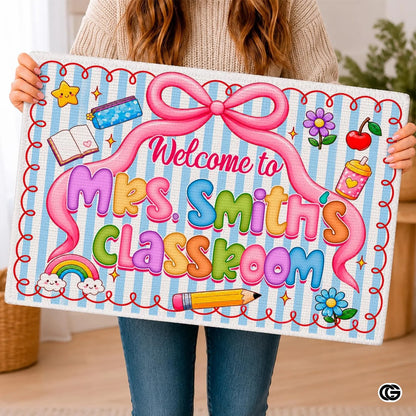 Personalized Classroom Doormat with Teacher Name and Notebook Pattern - Class-01
