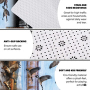 Hunting camo waterfowl floor carpet displayed in cozy living room interior - thumbnail image 6 of 8
