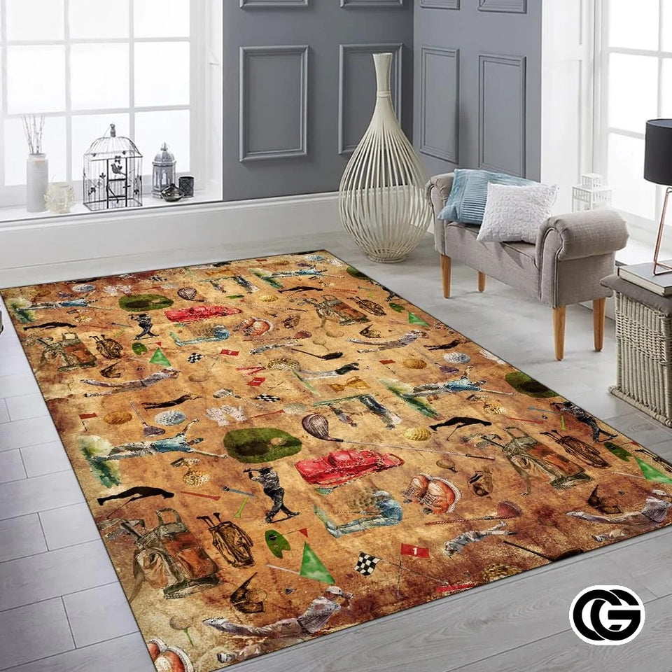Custom Golf Area Rug with Non Slip and Golf Theme