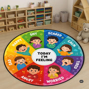 Wheel of Feelings and Emotions Round Rug, Educational Mental Health Rug for Classroom, Educational Animal Shape School Mat, Back to School Gift (Feeling 1)
