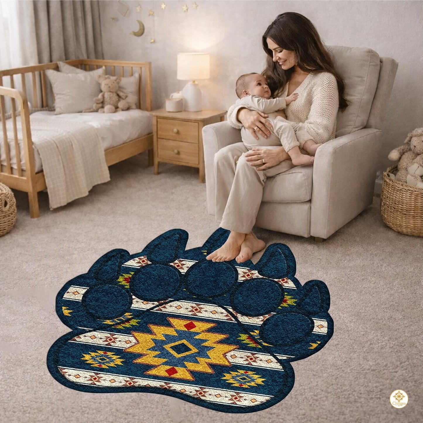 Custom Bear Paw Print Welcome Mat with Non Slip Backing