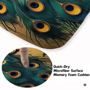 Close-up detail of peacock color area rug illustrating vibrant royal blue feathers and gold filigree patterns. - thumbnail image 3 of 7