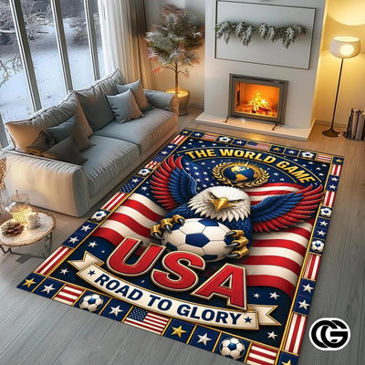 Personalized Soccer Doormat with Trophy and Flags - D7