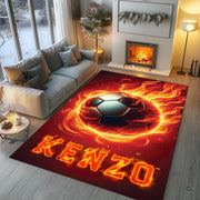 Lifestyle living room scene featuring family lounging on soccer area rug. - thumbnail image 5 of 8