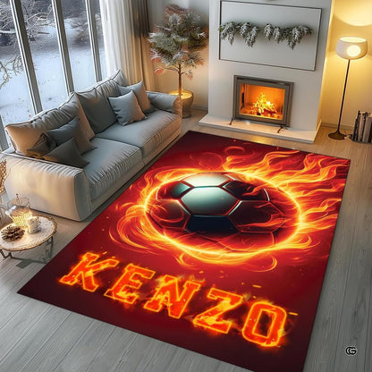 Lifestyle living room scene featuring family lounging on soccer area rug. - thumbnail image 5 of 8