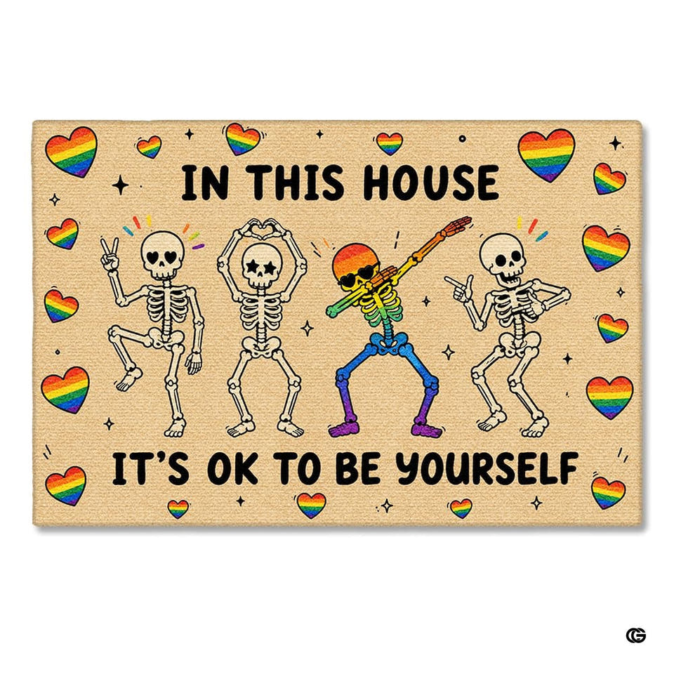 Personalized Pride Rainbow Doormat, LGBTQ Welcome Mat, Inclusive Front Porch Decor, Colorful Entryway Rug, Indoor Outdoor Floor Mat (in This House)