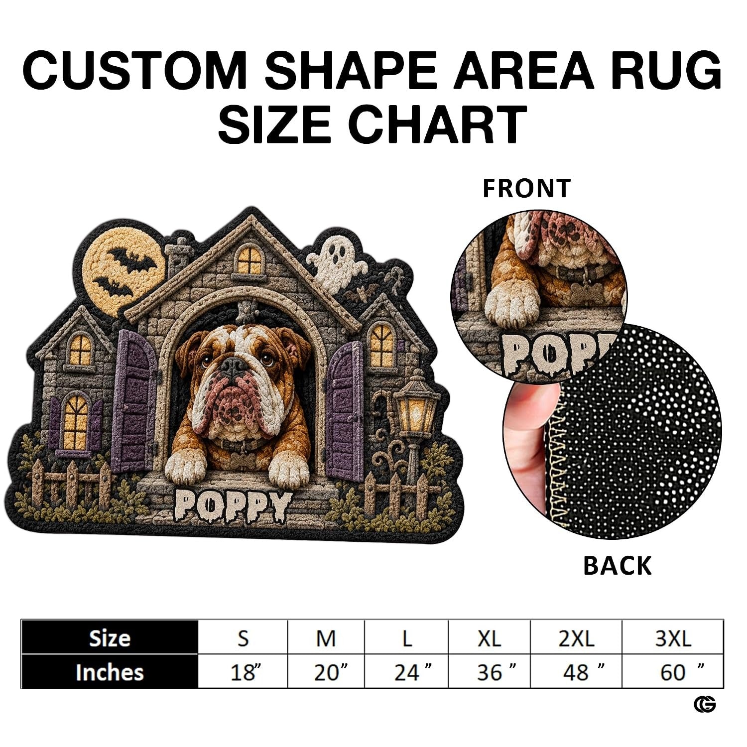 Custom Dog Photo Rug, Personalized Pet Portrait Area Mat Non Slip Indoor Door Rug for Dog Lovers, Welcome Home Decor Halloween (Haunted House)