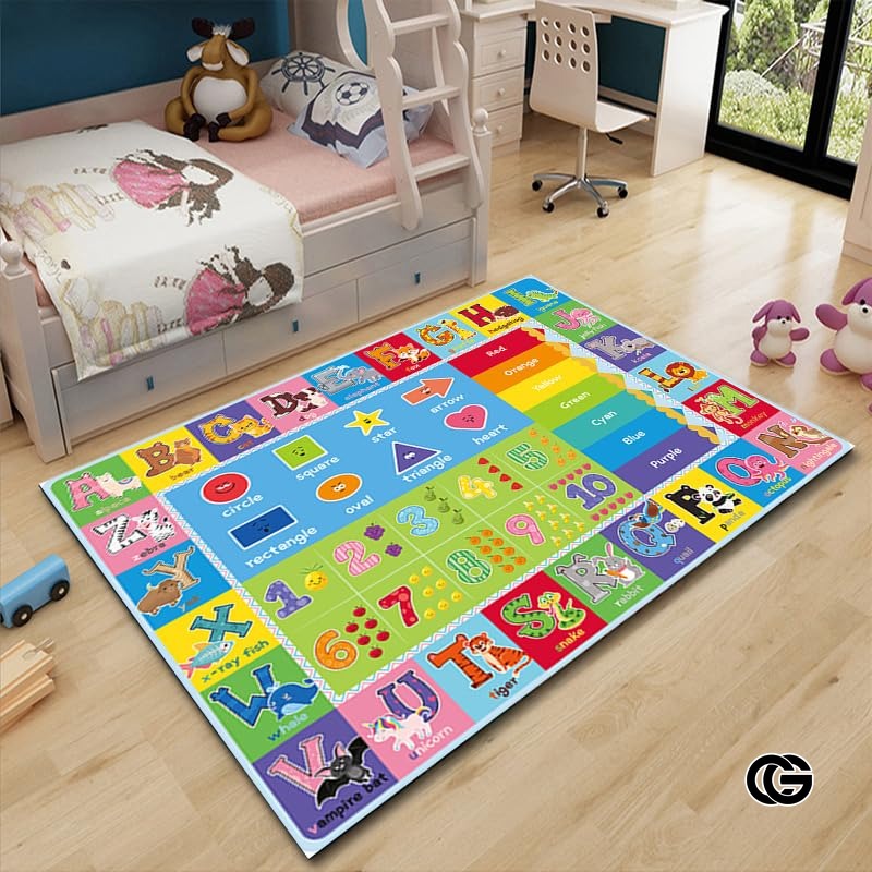 ABC Kids Play Rug with Non Slip Backing and Colorful Pattern - Abc Rug - 3'3" X 4'11" (Rectangular)