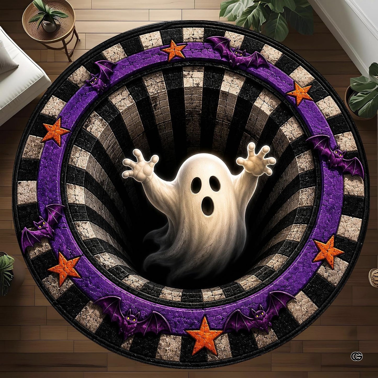 Custom Halloween 3D Optical Illusion Round Rug Skeleton Horror Area Rug (1, #12)