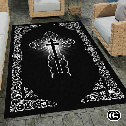 Personalized Orthodox Welcome Mat with Family Name and Cross - D10