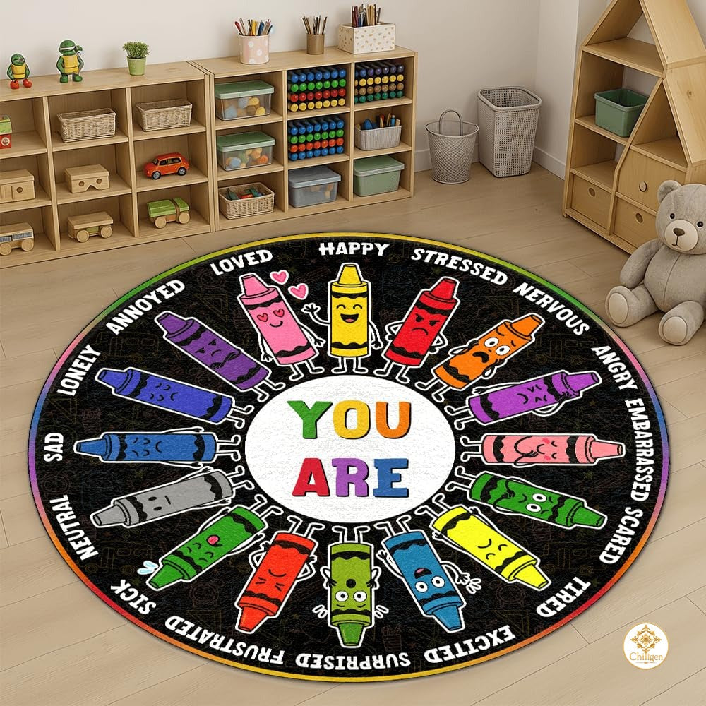 Custom Feelings Wheel Welcome Mat for Classroom and Office