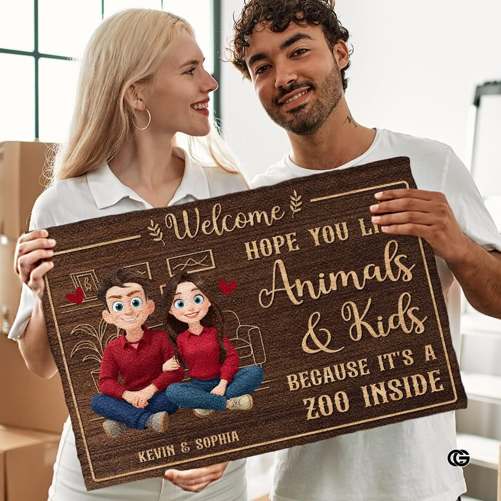 Personalized Family Couple Doormat, Custom Couple Husband Wife Doormat Gift, Outdoor Front Door Rug on Birthday, Christmas, Anniversaries, Valentine's Day for Him Her Woman (S2)